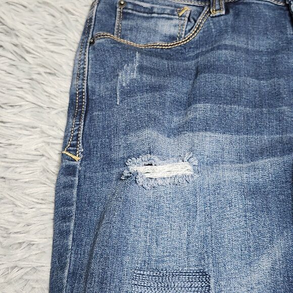 Kensie Jeans Skinny Crop Womens 4/27 4 Mid Rise Blue Distressed‎ Patchwork Denim - Picture 15 of 16
